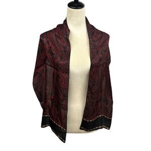 Dark Feminine Paisley Silk Scarf Talbots Red Black Gold Statement